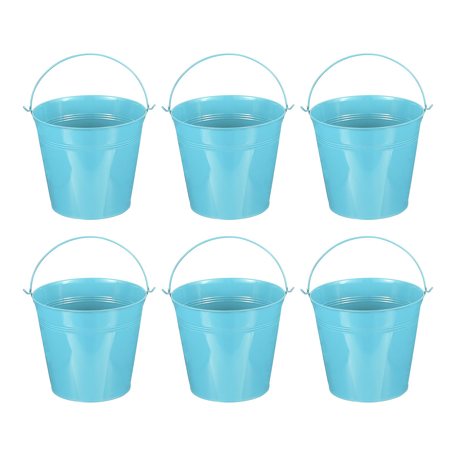 6 Pcs 7"x6.4" Small Metal Buckets with Handle Mini Galvanized Bucket Blue
