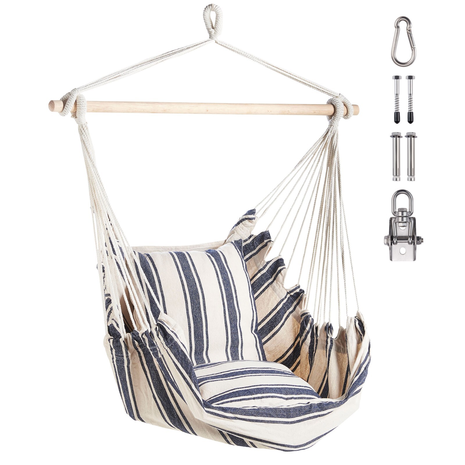 Hanging Chair Outdoor, Stripe Garden Swing Seat with Attachments, VonHaus