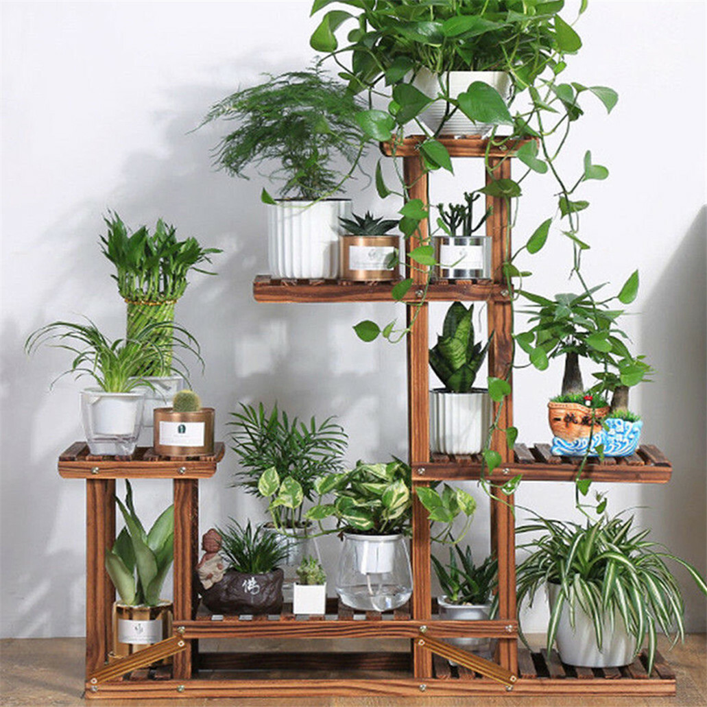 Wooden Flower Plant Pot Shelf Stand 5 Holder Garden Terrace Florist Display Rack