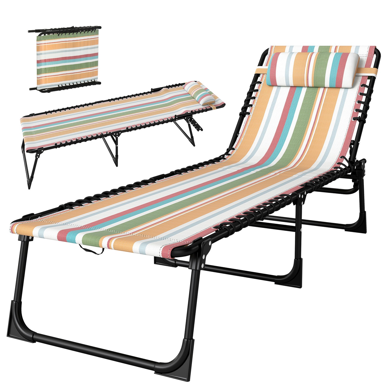 Outsunny Folding Beach Chair Chaise Lounge 4 Adjustable Positions, Multicolored