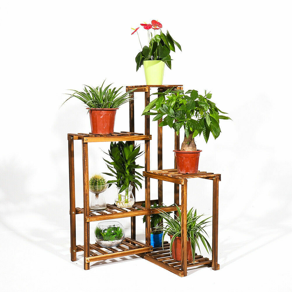 Moisture-proof Wooden Plant Pot Stand Rack Rustproof Flower Bonsai Display Shelf