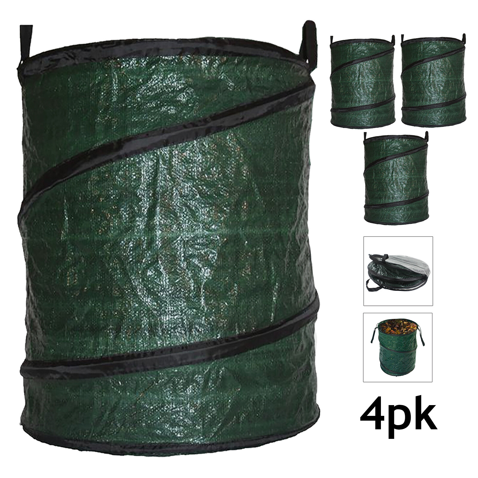 Collapsible Garden Bag Large Carry Handles Waste Bin Refuse Sack 90L x 4