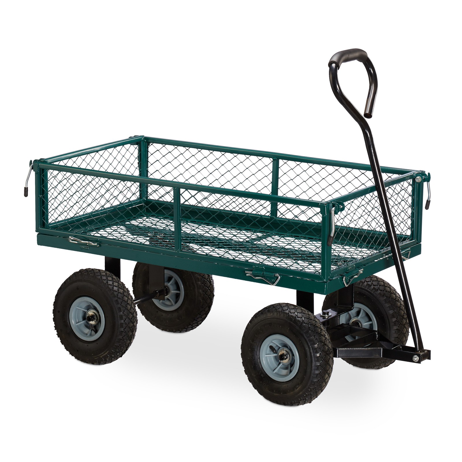 Hand wagon Heavy-Duty Trolley Outdoor Transport Cart 4 Wheels Steel Frame