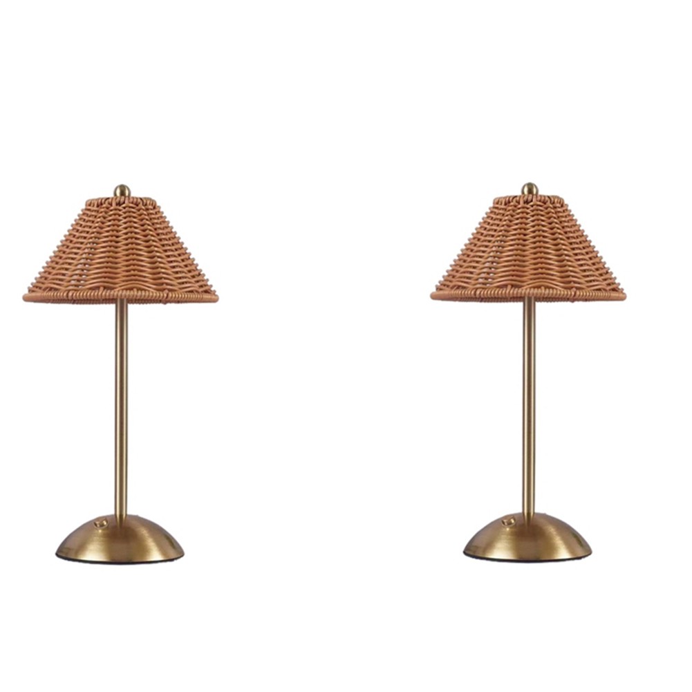 Rattan Rechargeable Desk Lamp 3 Color Light Changing Southeast Asian Decor3885