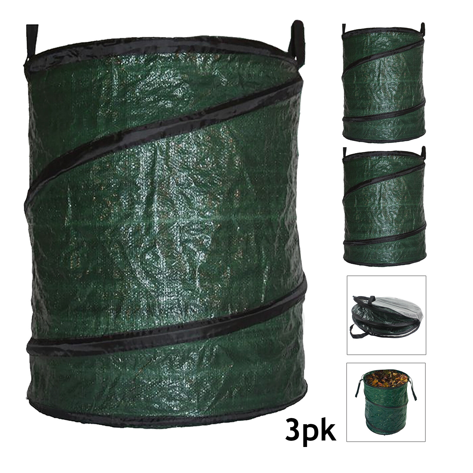 Collapsible Garden Bag Large Carry Handles Waste Bin Refuse Sack 90L x 3