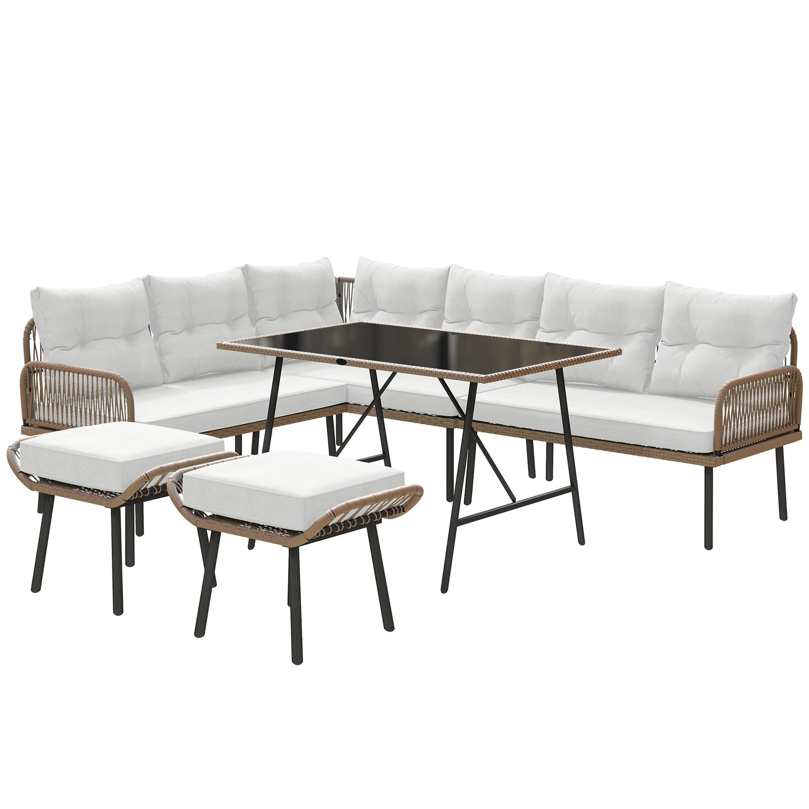 Outsunny Sectional Outdoor Furniture with Glass Top Table, Cream White