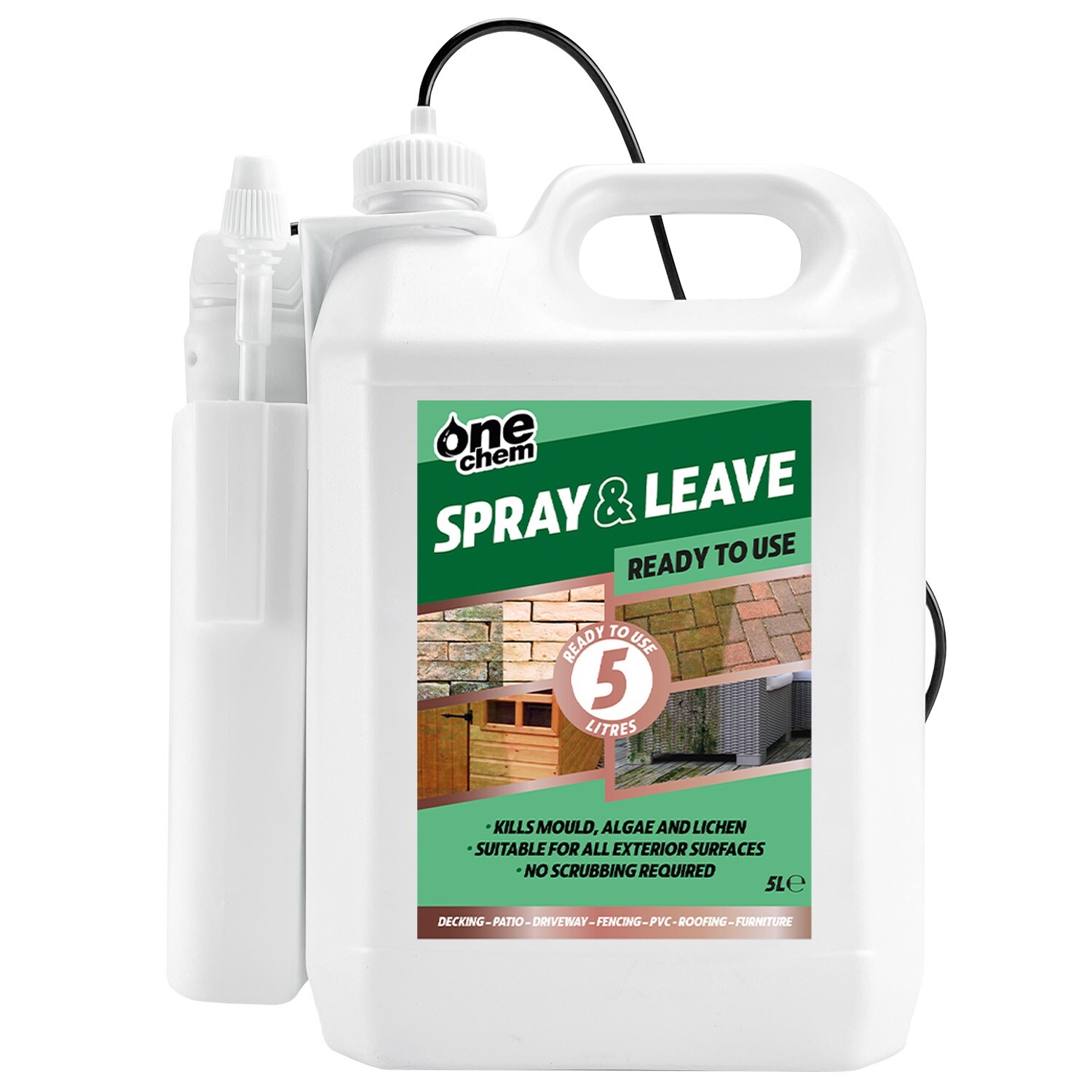 Spray and Leave 5L One Chem Kills Algae Mould Lichen RTU with BATTERY SPRAYER
