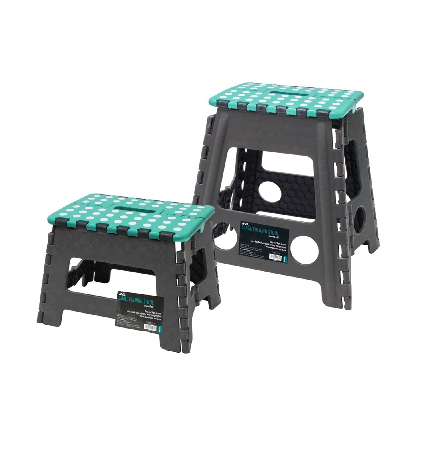 Folding Compact Step Stool Set Of 2 Grey Lightweight & Carry Handle 150kg Load