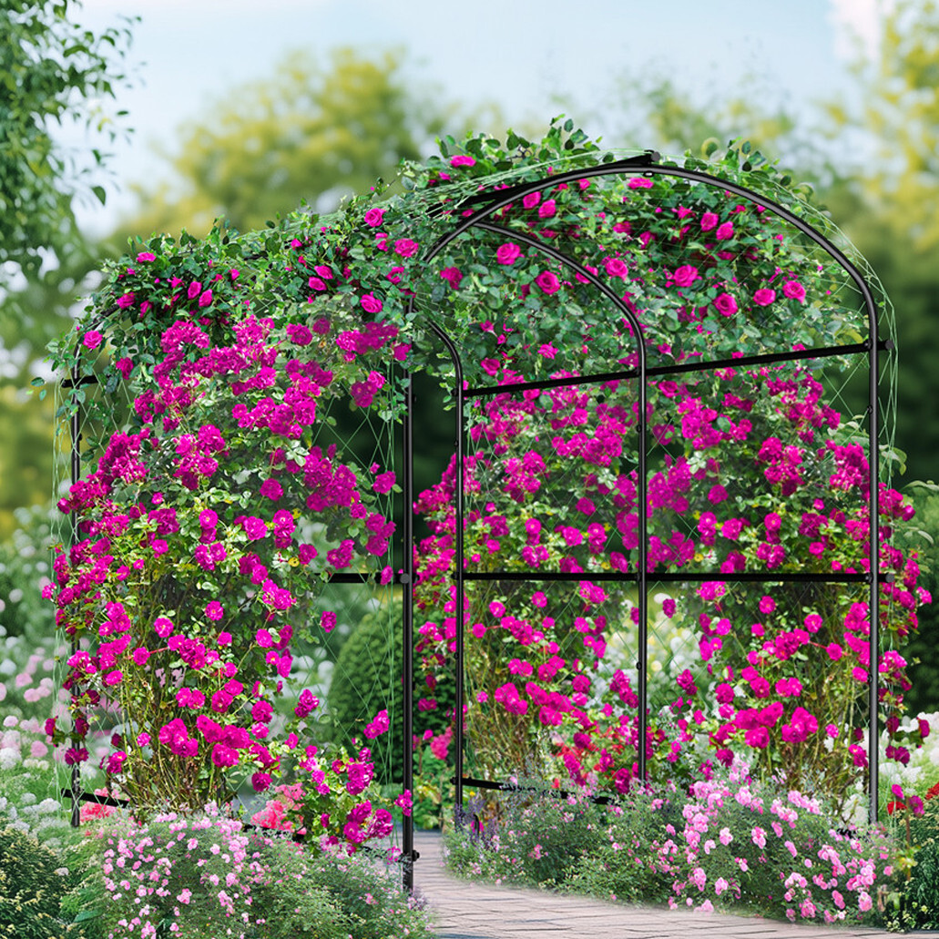 63in Tall Garden Arch Trellis Walkway Metal Archway Arbor Tunnel w/Nylon Netting