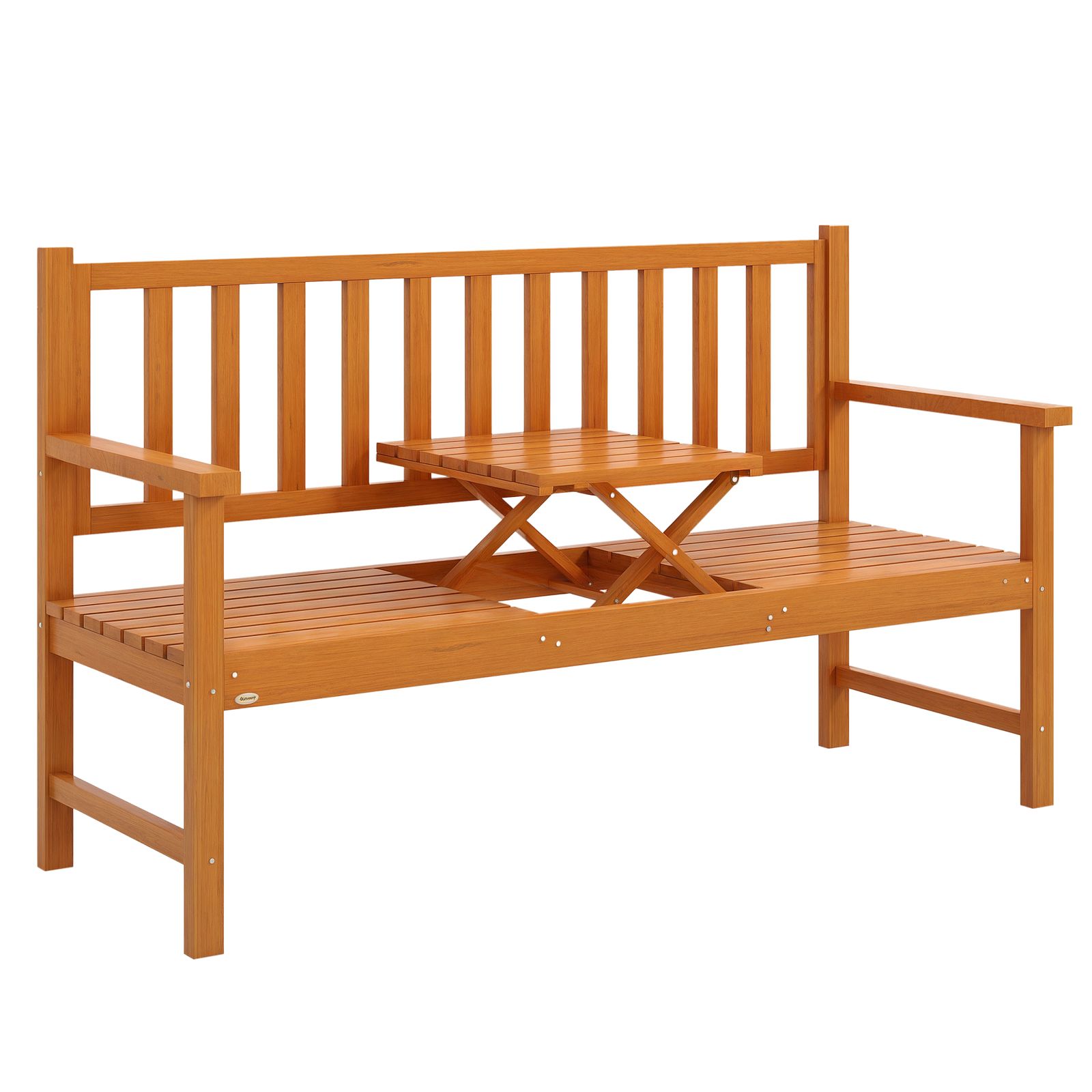 Outsunny Outdoor Bench with Liftable Middle Table, 153cm Wood Garden Bench