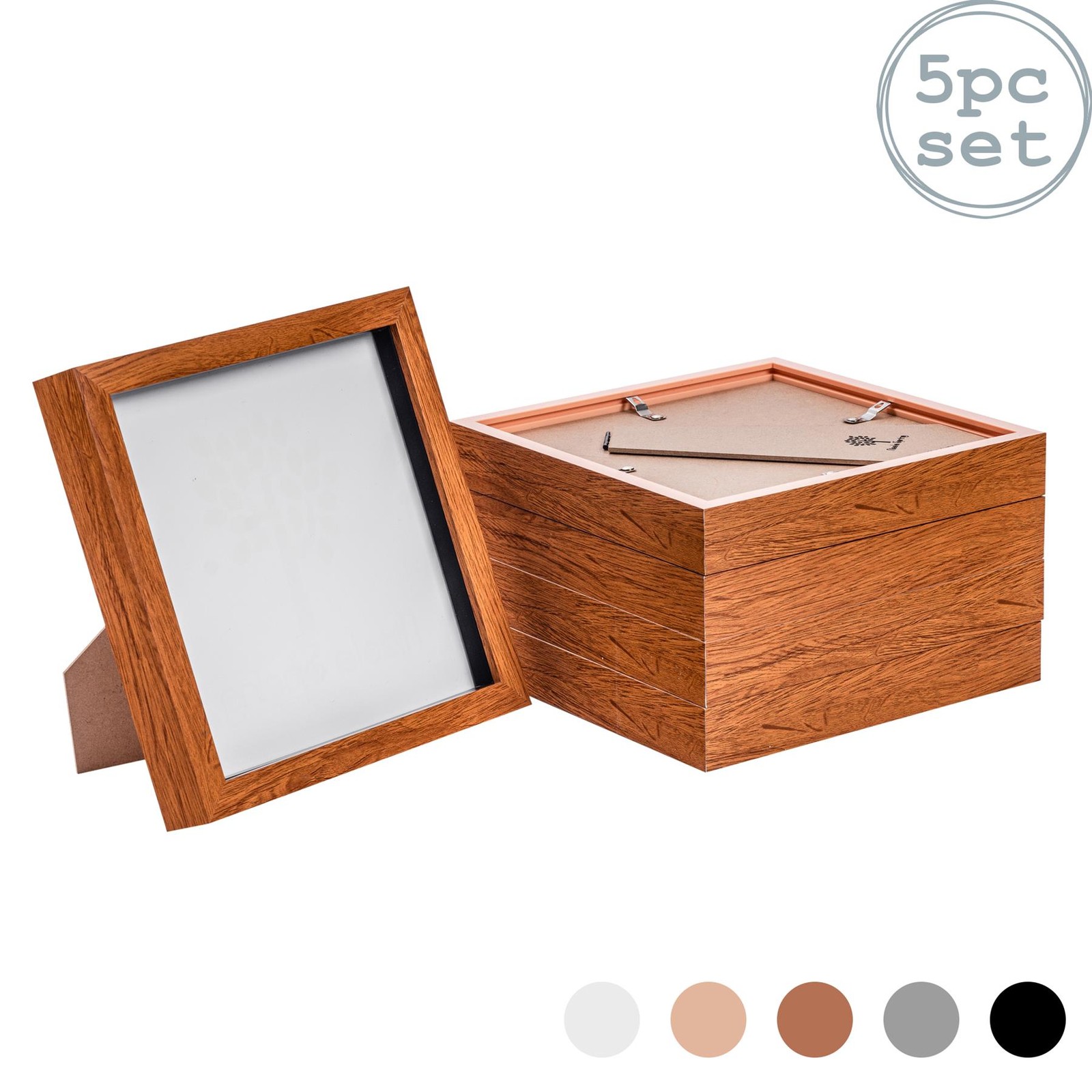 5x 3D Box Photo Frames Standing Hanging Craft Picture Frames 8 x 8" Dark Wood