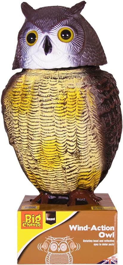The Big Cheese Wind-Action Owl Realistic, Humane Decoy Deterrent, Scares Birds