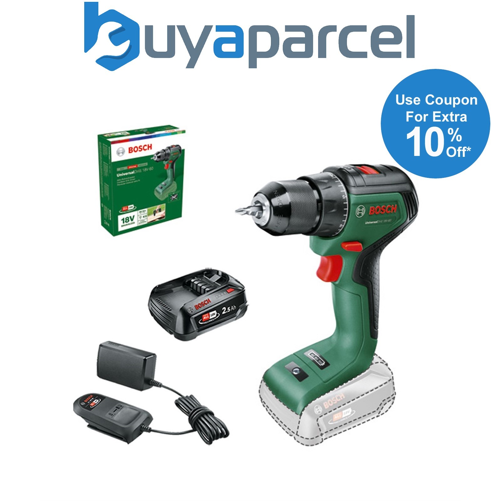 Bosch 06039D7000 Cordless 18v Drill Driver UniversalDrill 18V-60 + 2.5AH Battery