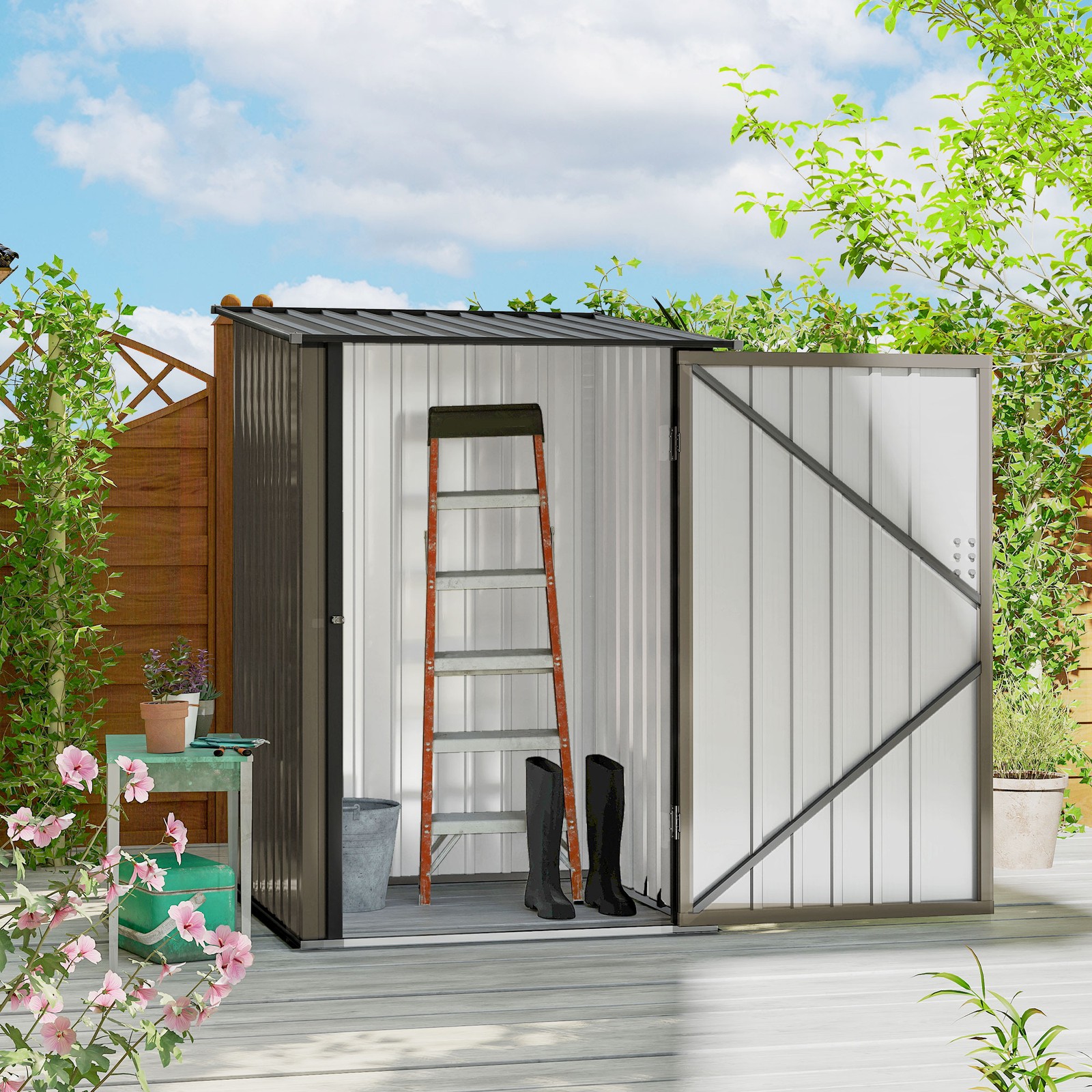3.3ft x 3.4ft Outdoor Storage Shed Steel Garden Shed with Lockable Door