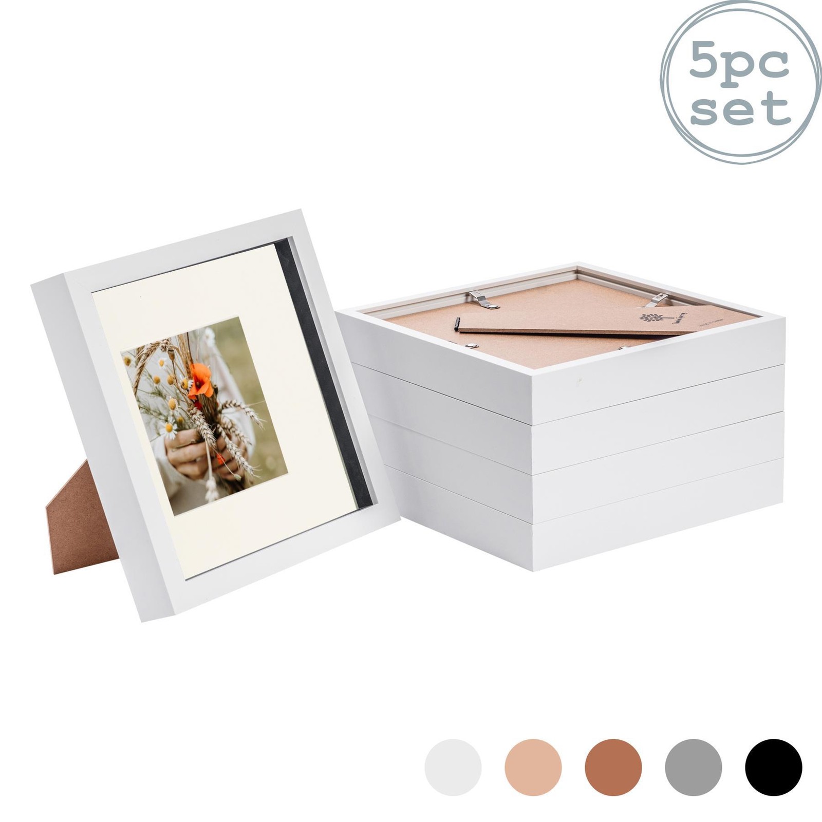 5x 3D Box Photo Frames Picture Display 8 x 8" with 4 x 4" Mount White/Ivory