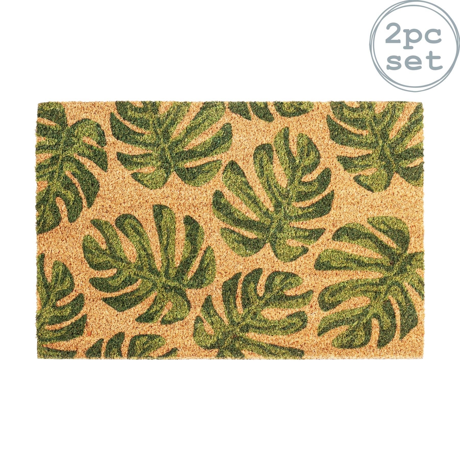 2x Coir Door Mats Natural Coconut Indoor Outdoor Mats 90 x 60cm Monstera