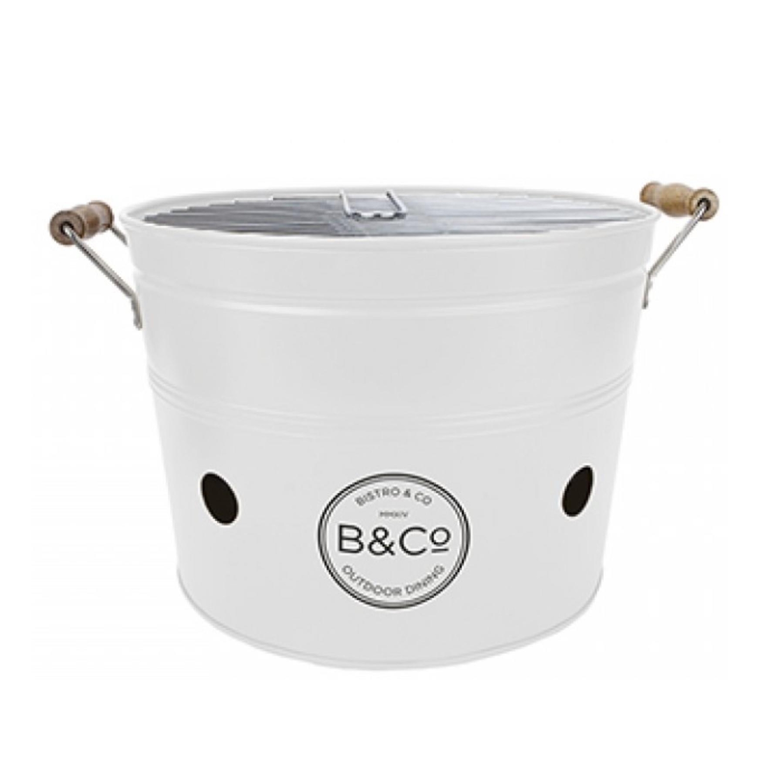 BBQ Barbecue Outdoor Eating - White 33cm Portable Charcoal Bucket with Grill