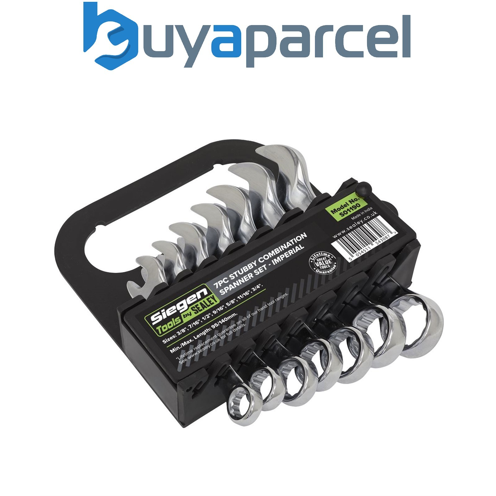 Sealey S01190 Siegen Imperial Stubby Combination Spanner Set 7pc