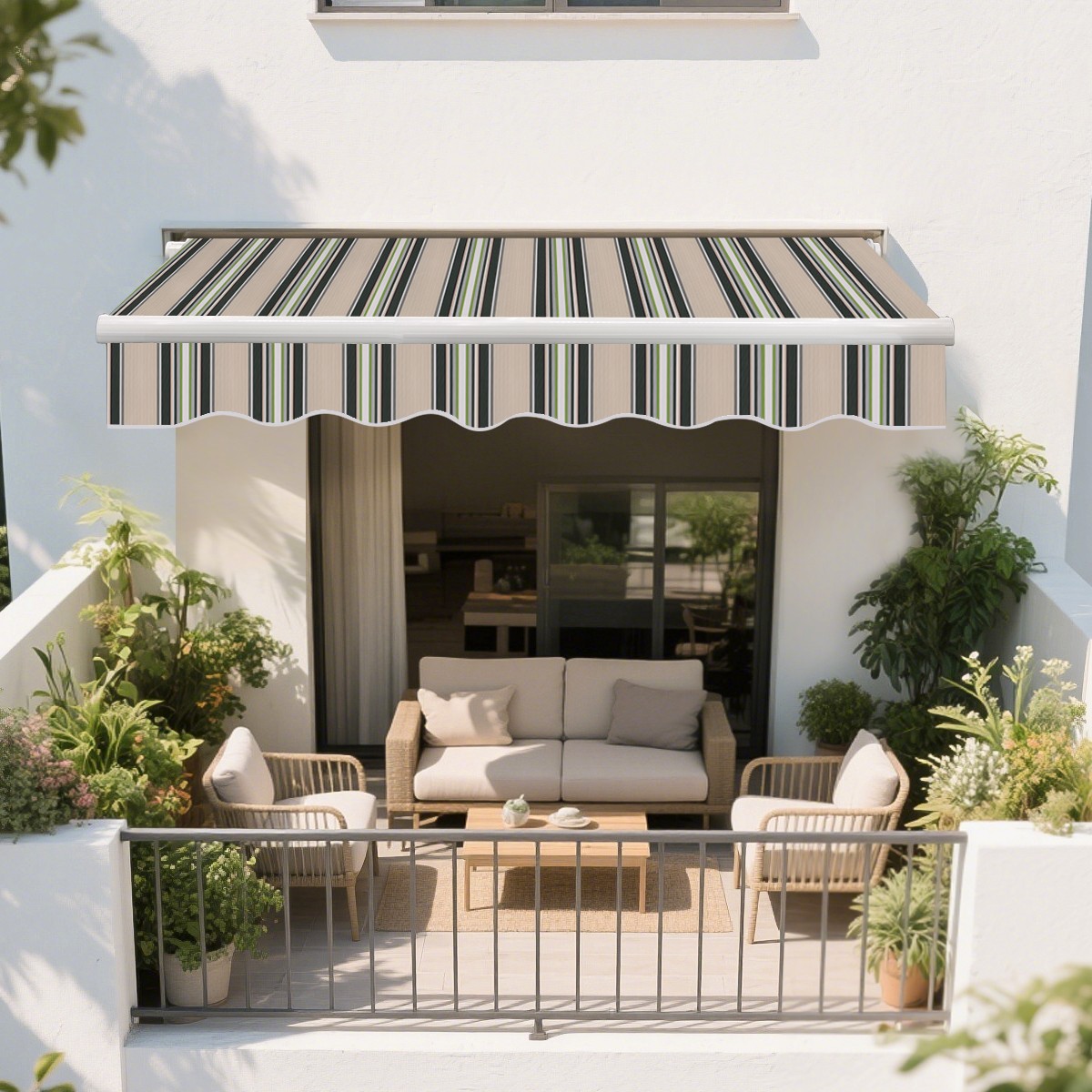 2.5x2M Manual Awning Canopy Outdoor Patio Garden Sun Shade Shelter Multi Stripe