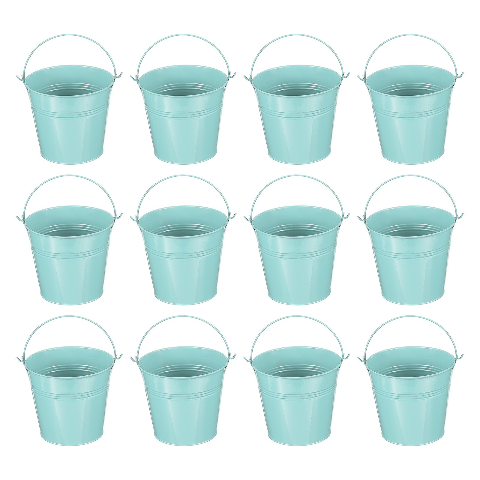 12 Pcs 5.1"x4.7" Small Metal Buckets with Handle Mini Bucket Light Blue