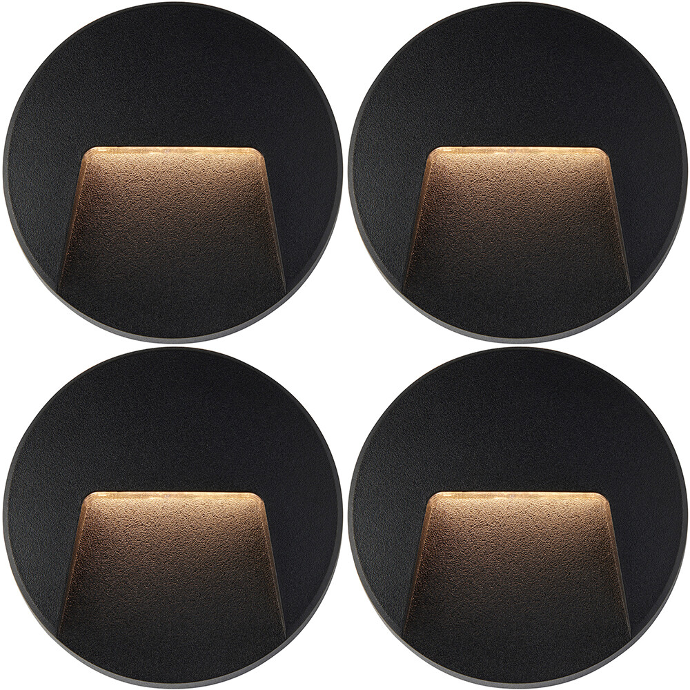 4 PACK Round Outdoor IP65 Pathway Guide Light - Indirect CCT LED - Black ABS