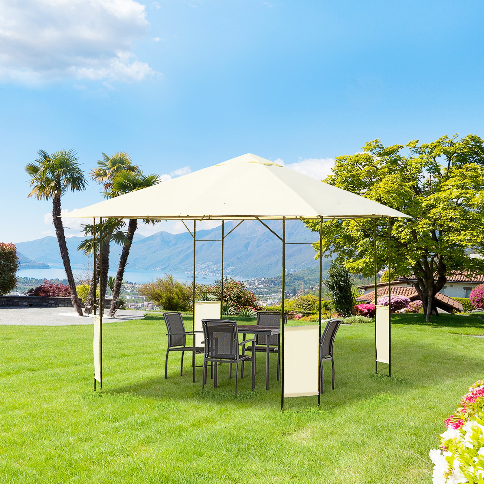 Garden Gazebo Awning Tent Marquee Canopy Water Resistant Steel Cream 3mx3m