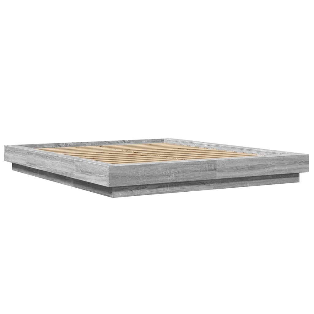 Bed Frame with LED Lights Grey Sonoma 160x200cm Engineered Wood vidaXL