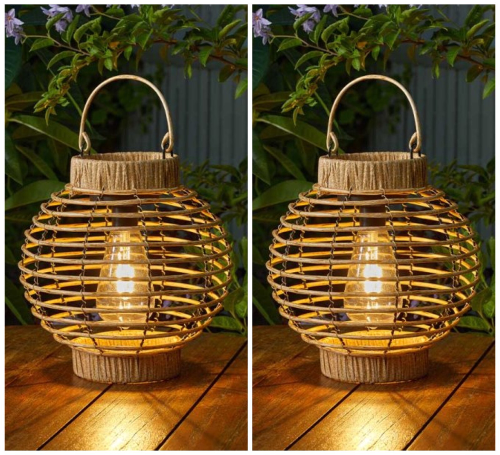 2x Solar Rattan Lantern LED Hanging Garden Table Decor Outdoor Lighting Wicker