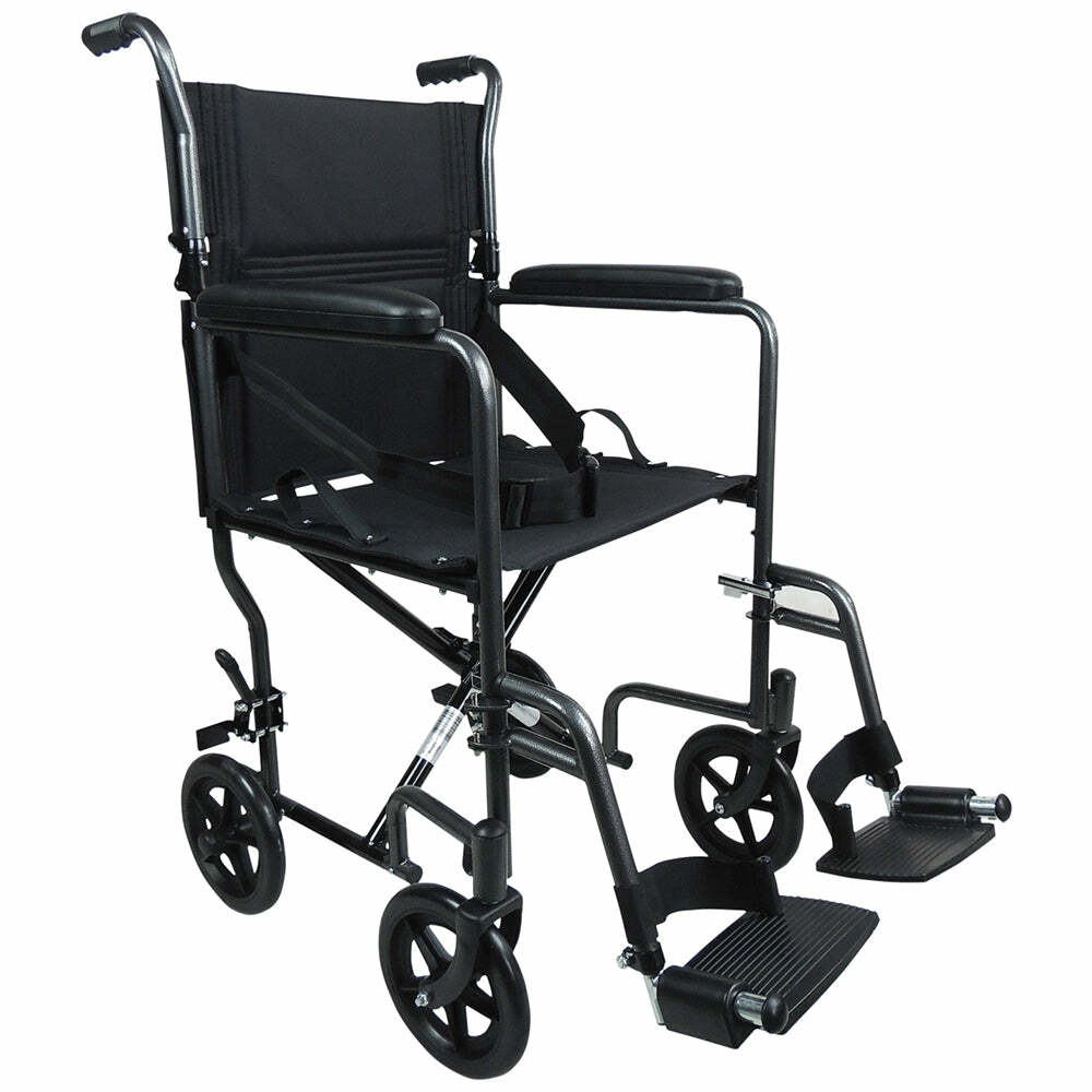 Lightweight Steel Compact Attendant Propelled Transit Wheelchair - Hammered Grey