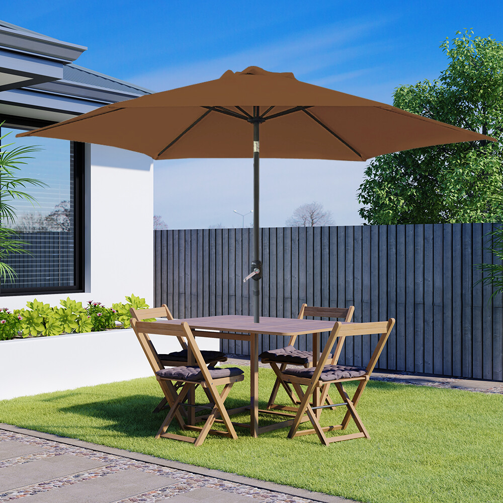 2.5M Outdoor Parasol Patio Round Sun Shade Garden Canopy Umbrella Crank Coffee