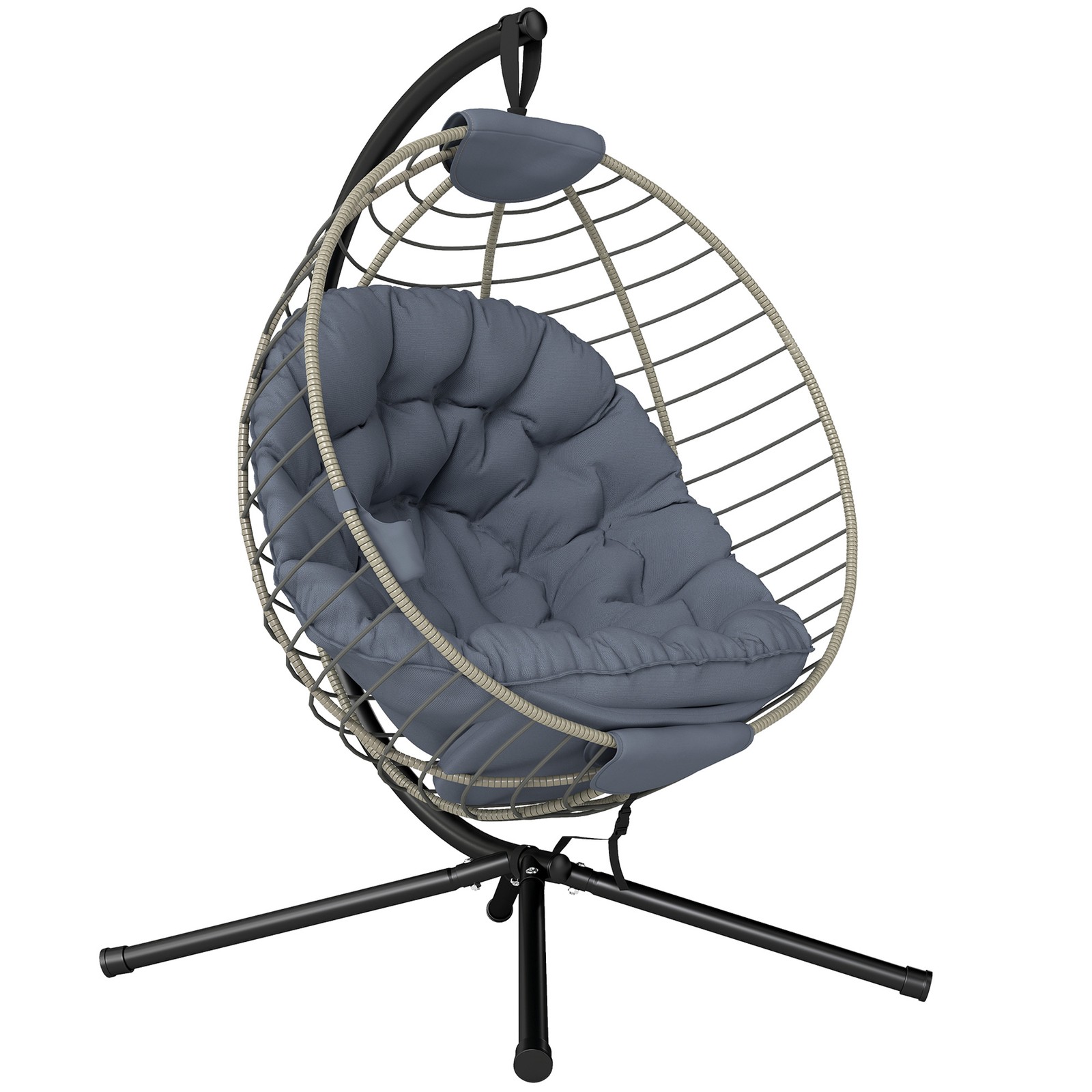 Outsunny PE Rattan Hanging Swing Chair w/ Stand & Cup Holder, Grey