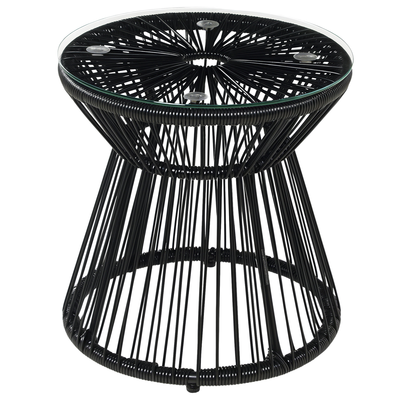 Outsunny PE Rattan End Table, Round Hollow Drum Design Side Table, Black