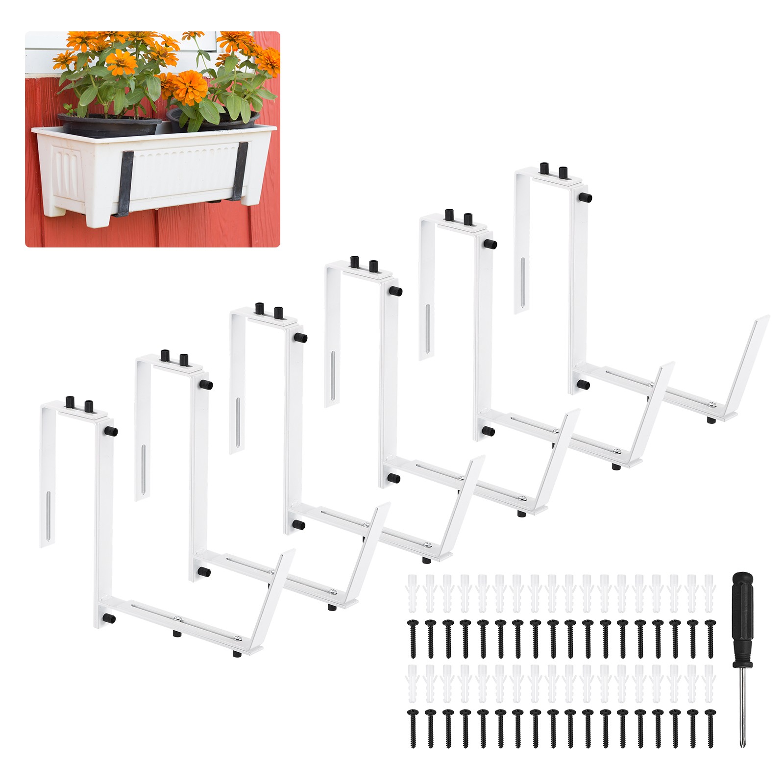 White Planter Box Brackets, Adjustable Window Planter Box Brackets (6 PCS)