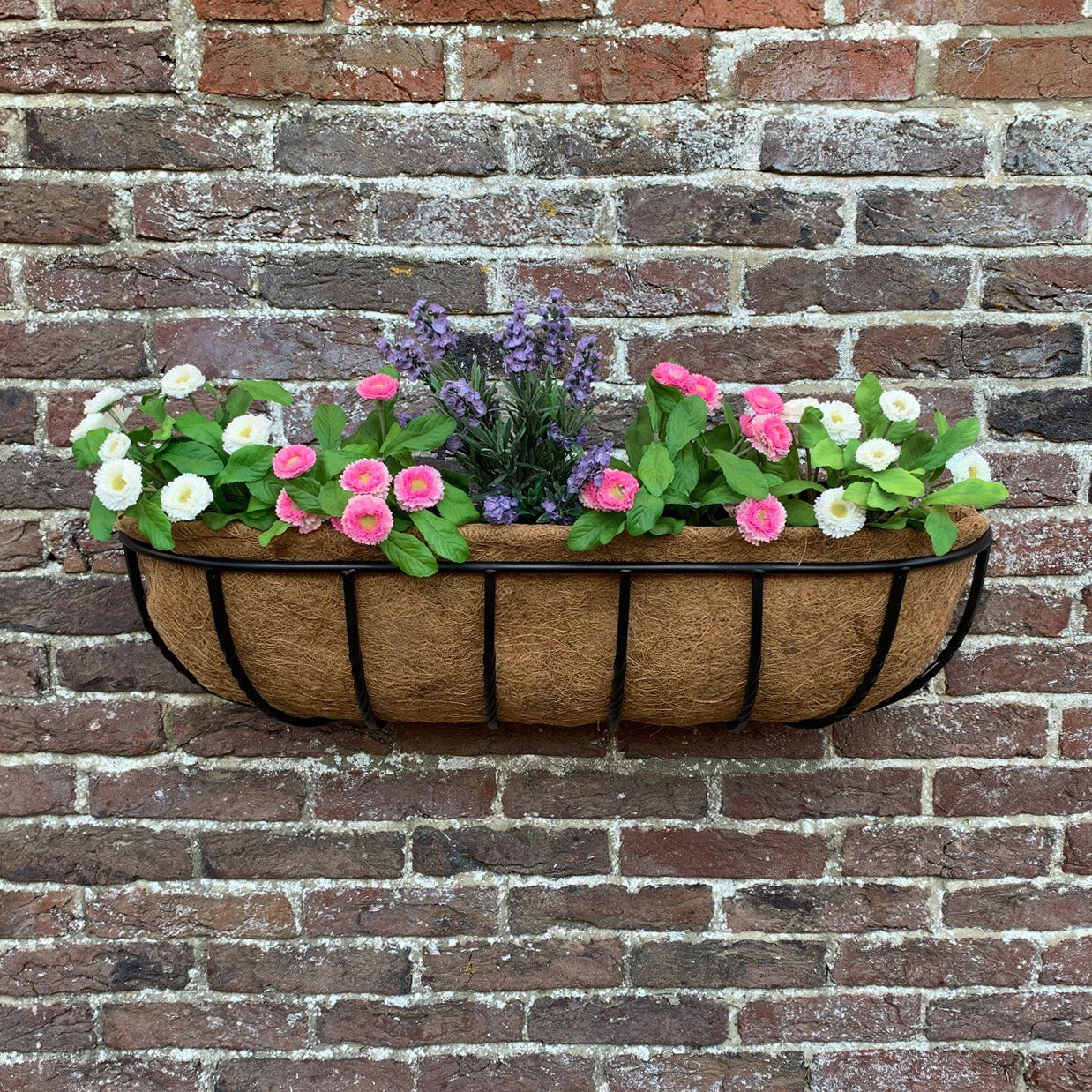 Garden Wall Planter Outdoor Black Metal Basket Manger Trough (75cm)