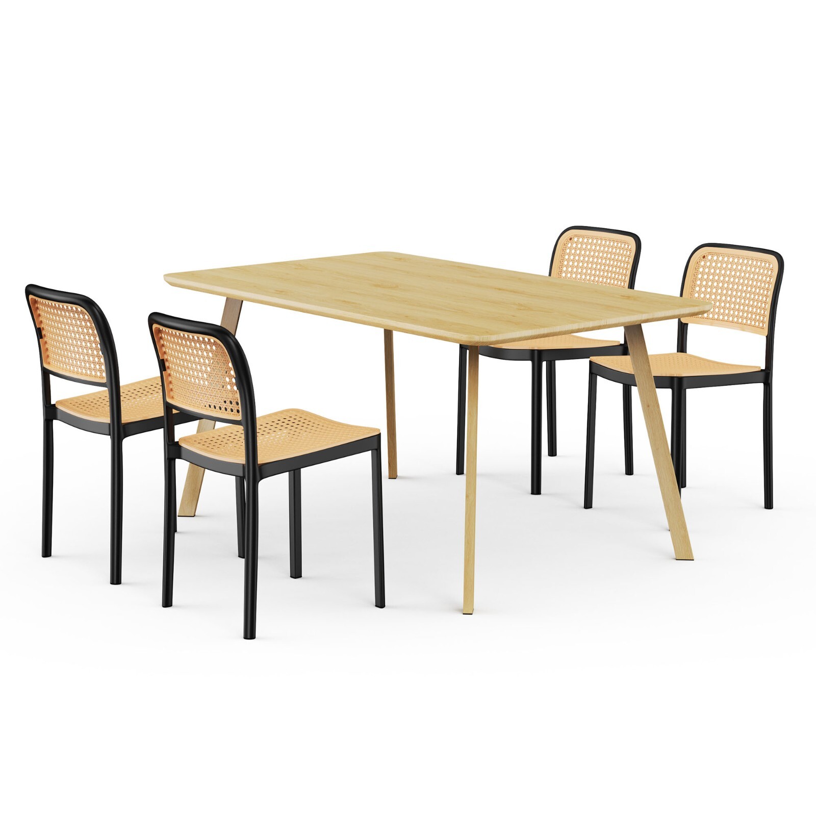 Dining Table & Chairs Set | Dinner Table & 4 Plastic Dining Chairs | VonHaus