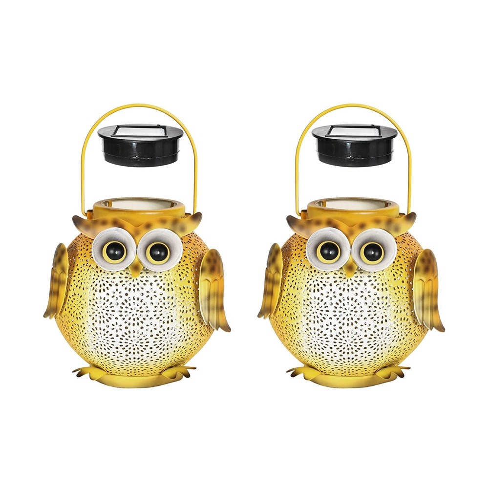 2Pcs Iron Art Solar Owl Ground Light Crafts Garden Lawn Outdoor Garden6824