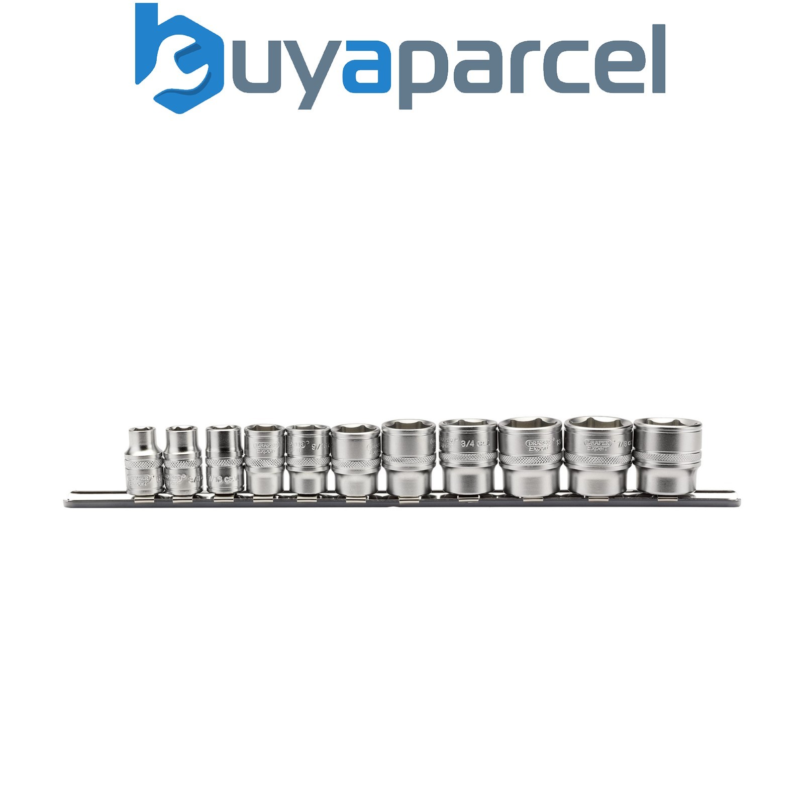 Draper 16493 Draper Expert Imperial Socket Set on a Metal Rail, 3/8" Sq. Dr. (11