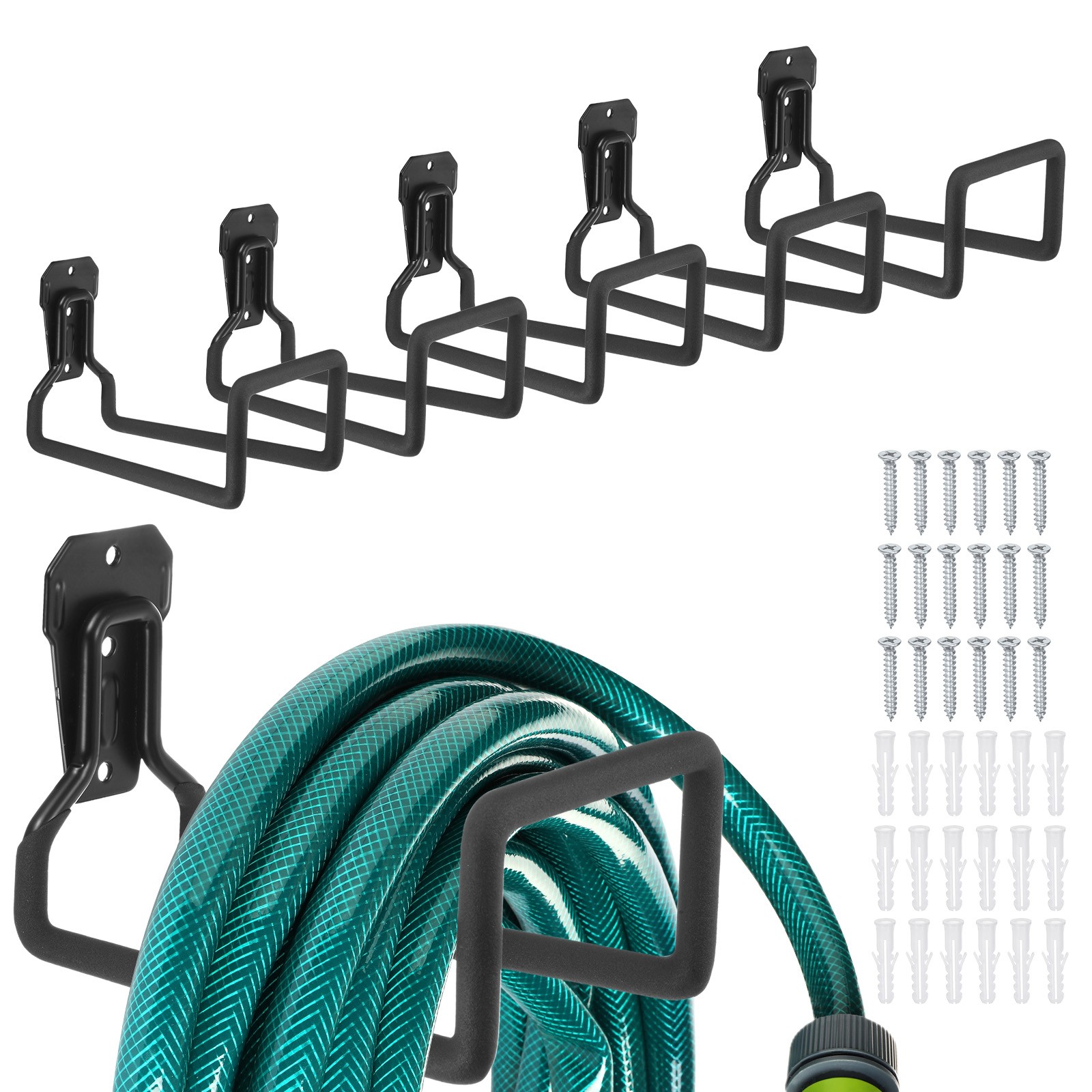 6-Pack Garden Hose Holder Wall Mount, Metal Water Hose Holder Wall Mount [Black]