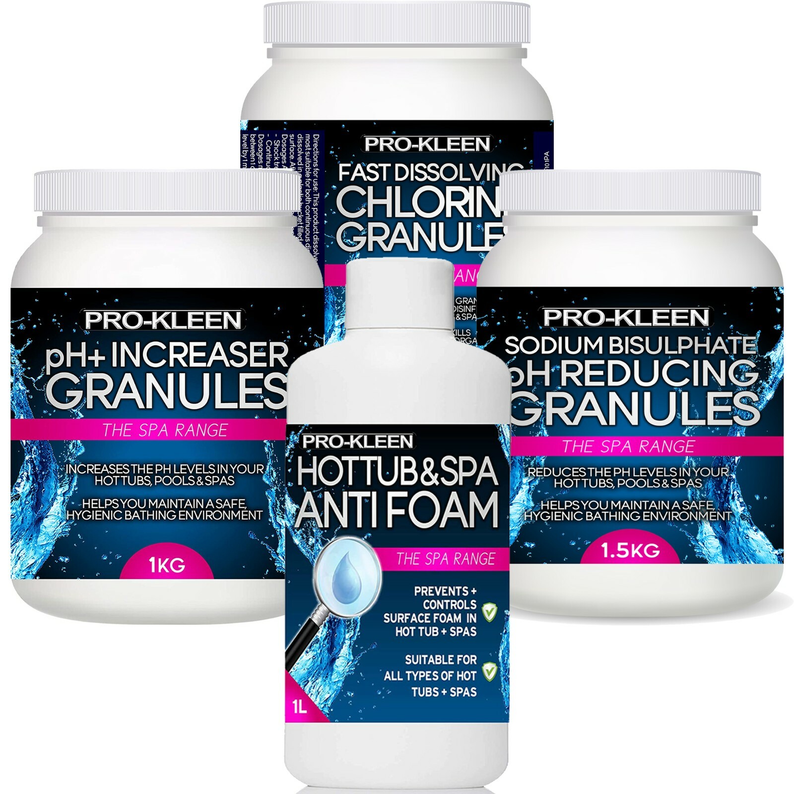 Chlorine Granules Anti Foam pH Increaser & Reducer Swimming Pool Hot Tub Spa Kit
