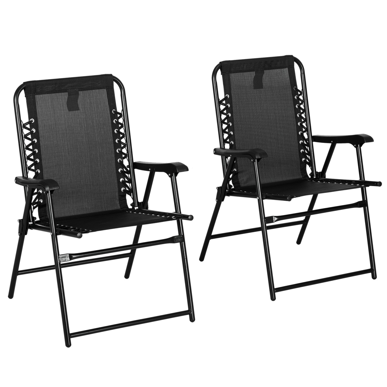 Outsunny 2Pcs Outdoor Patio Folding Chairs, Portable Garden Loungers Black