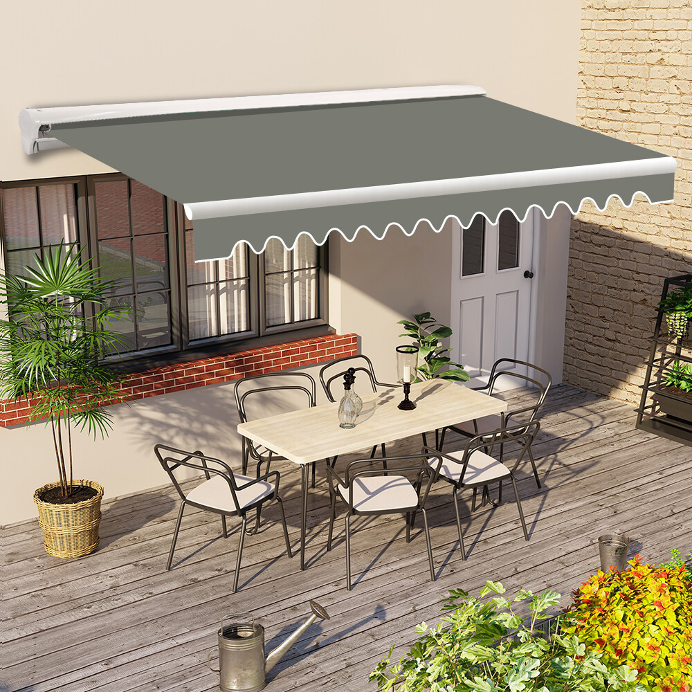 4.5x3M Garden Retractable Awning Half Cassette Electric Sun Shade Shelter Grey