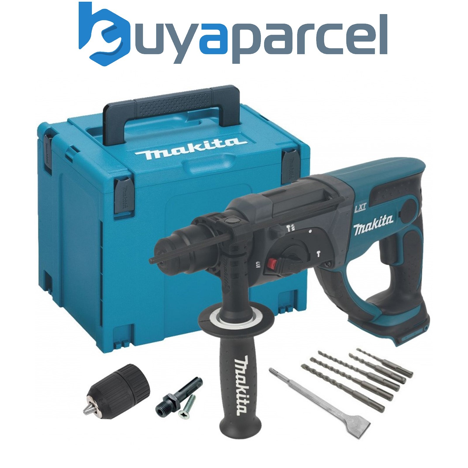 Makita DHR202Z LXT 18v SDS Hammer Drill 3 Function + Bits Chisel Chuck + Makpac