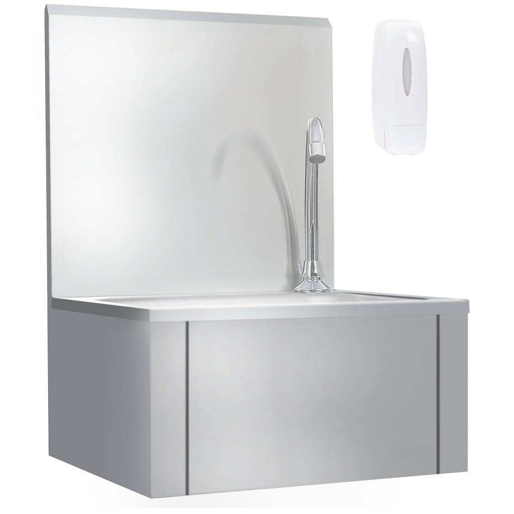 Commercial Hand Wash Sink with Faucet Soap Dispenser Stainless Steel vidaXL