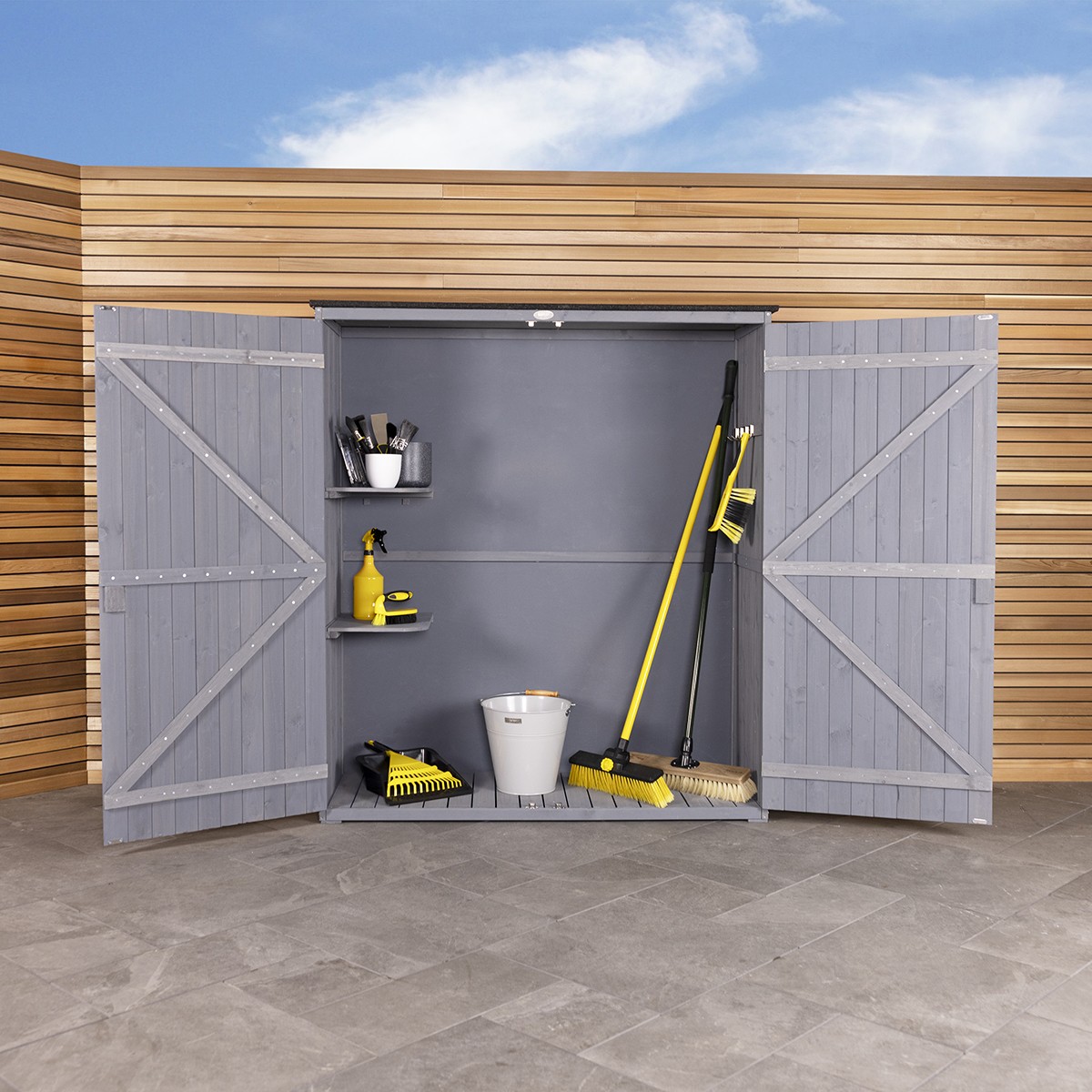 Charles Bentley FSC Garden Chest Storage Shed H155 x L55 x W138cm Grey Wooden