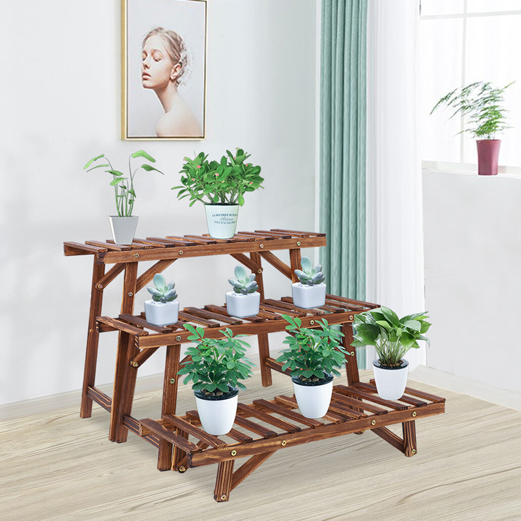 3 Packs Wooden Bench Plant Stand Flower Pot Display Ladder Shelves Rack Storage