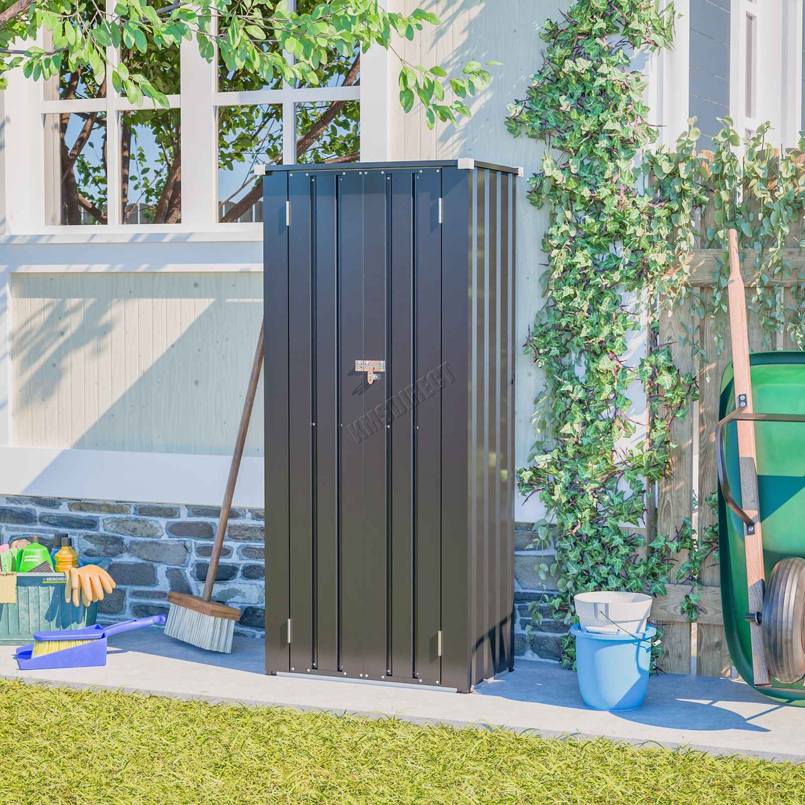 BIRCHTREE Metal Garden Storage Box Shed Outdoor with Shelves Cabinet Anthracite