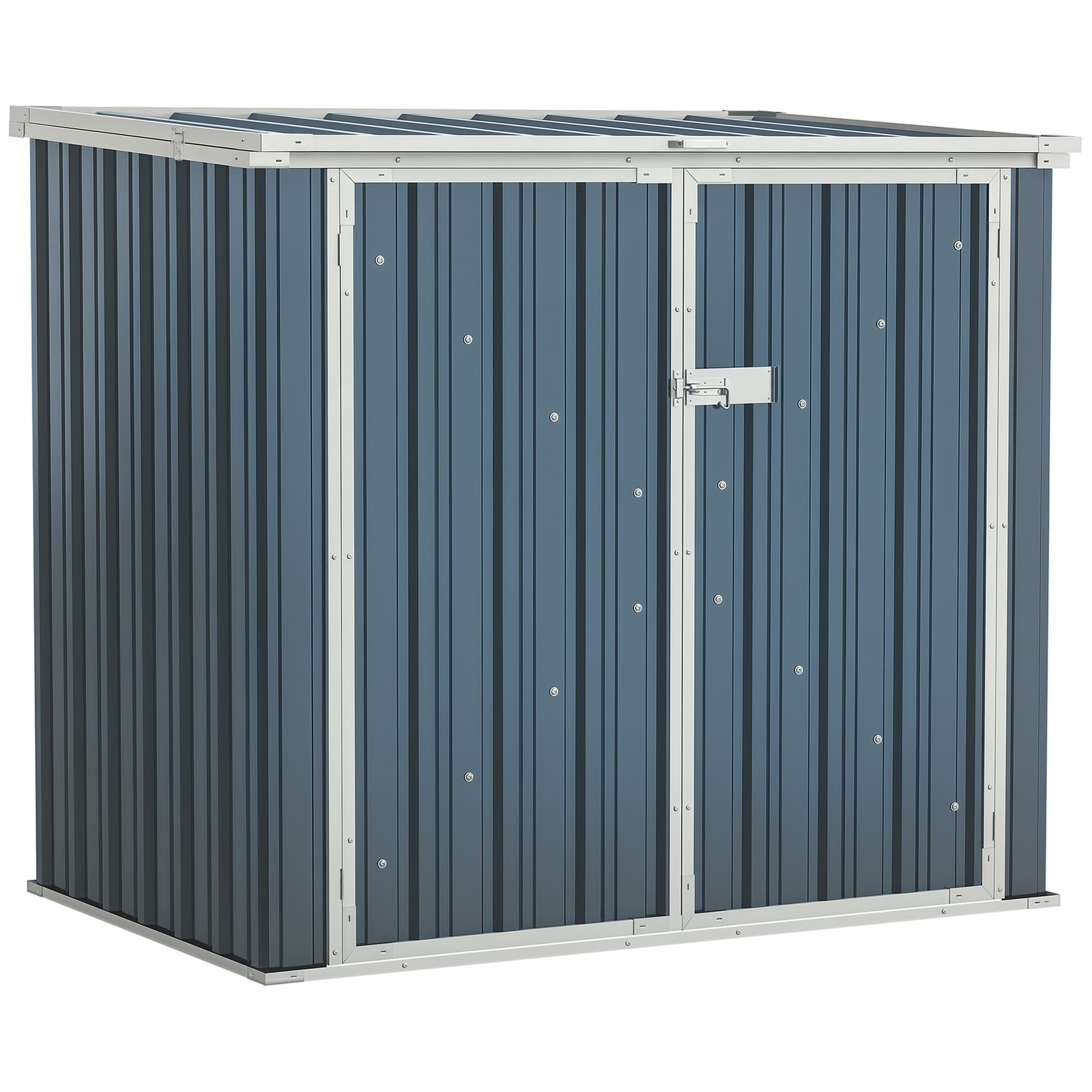 Outsunny 2-Bin Steel Rubbish Storage Shed w/ Double Locking Doors, Openable Lid