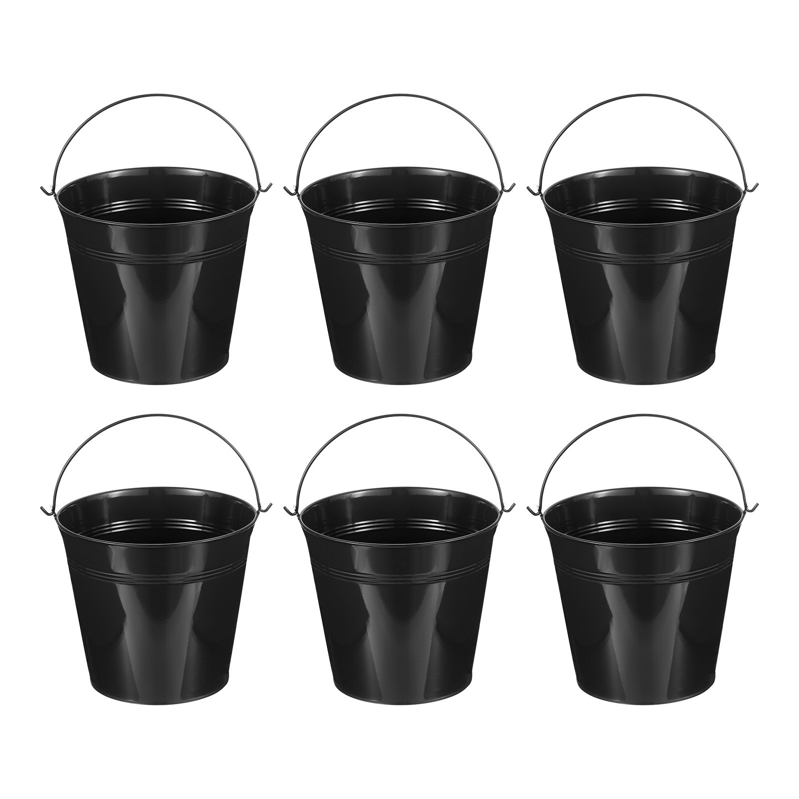 6 Pcs 7"x6.4" Small Metal Buckets with Handle Mini Galvanized Bucket Black