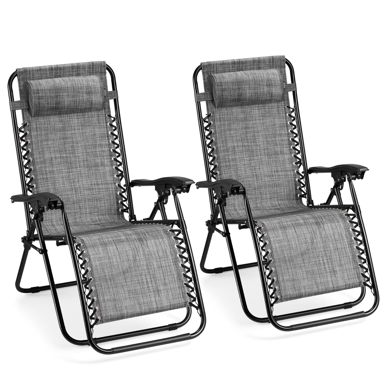 Zero Gravity Chairs Set of 2, Grey Folding Textilene Sun Loungers, VonHaus