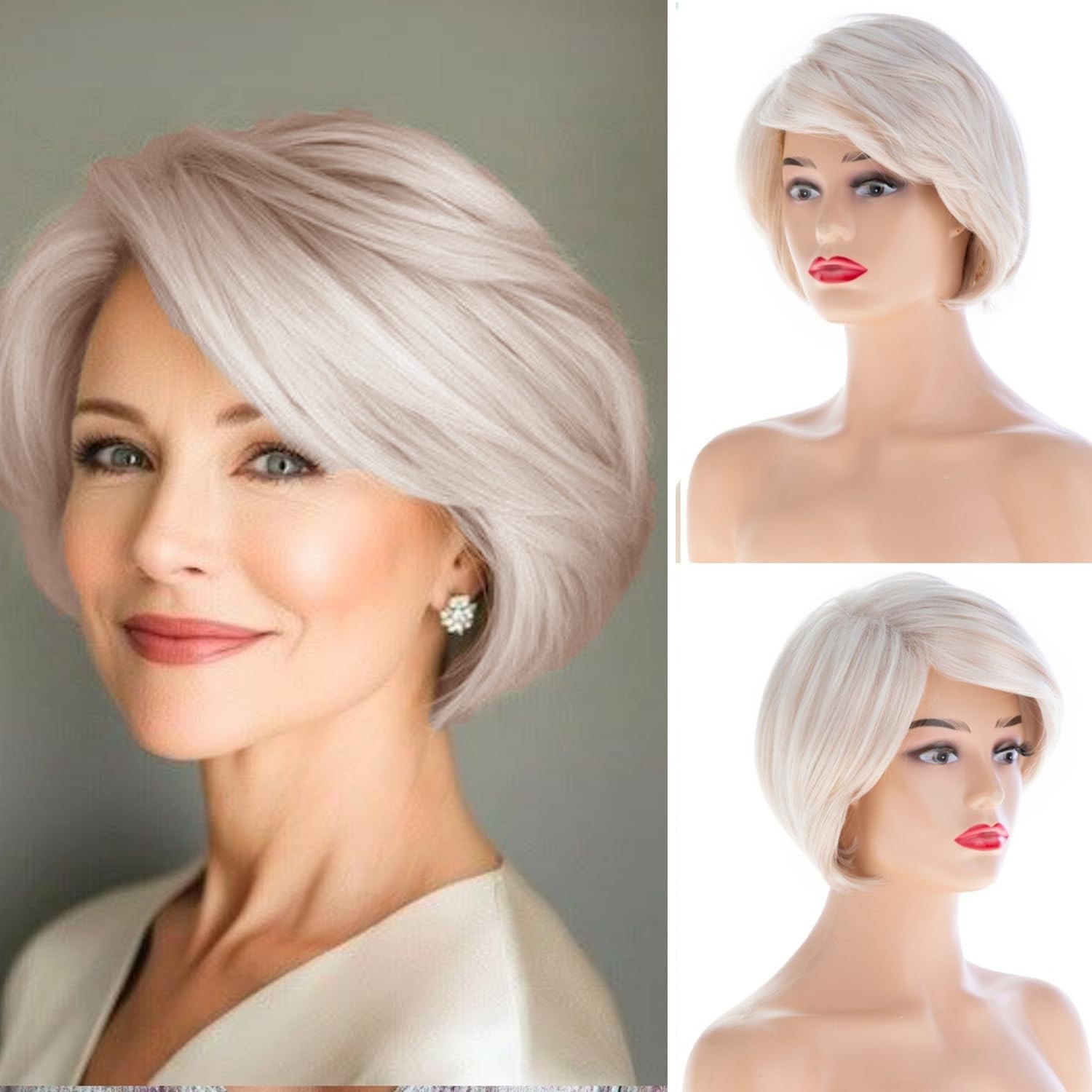 Short Platinum Wig for Women Blonde Straight Heat Resistant Synthetic Daily Par
